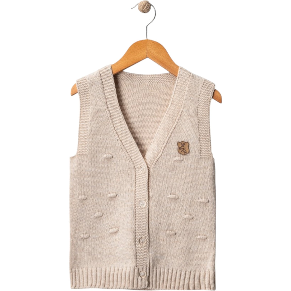 Strickweste für Jungen – klassische Knopf-Cardigan-Weste | Beige
