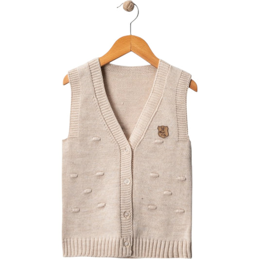 Strickweste für Jungen – klassische Knopf-Cardigan-Weste | Beige