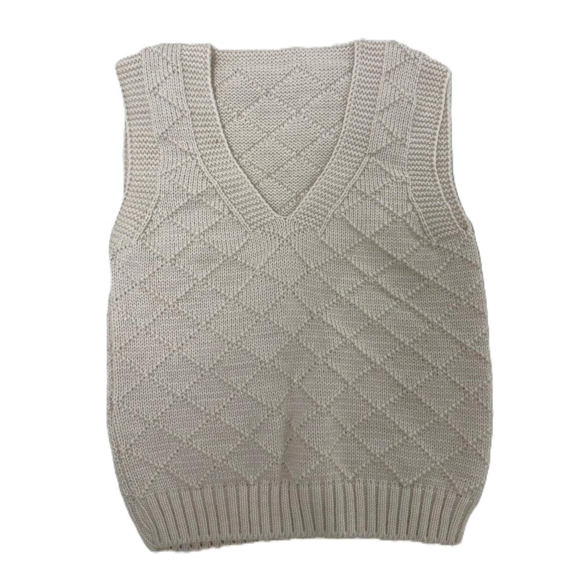 Strick-Pullunder für Jungen – ärmelloser Pullover | Beige mit Rautenmuster