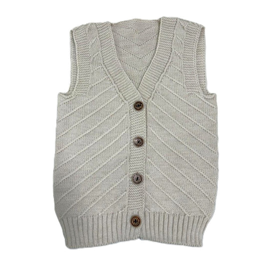 Strickweste für Jungen – Beige mit Knöpfen | Diagonal-Strickmuster