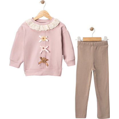 2-teiliges Mädchen Outfit aus Baumwolle – Langarmshirt mit Schleifen & Leggings