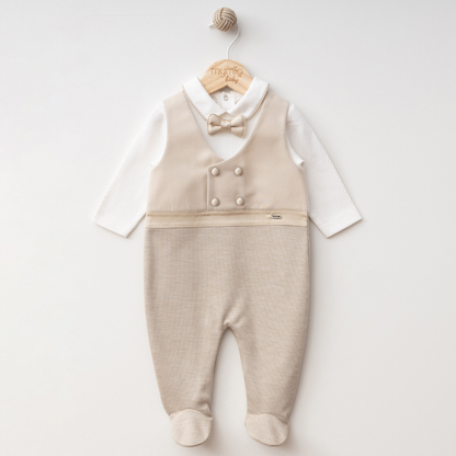 Baby-Strampler festlich – Beige/Weiß