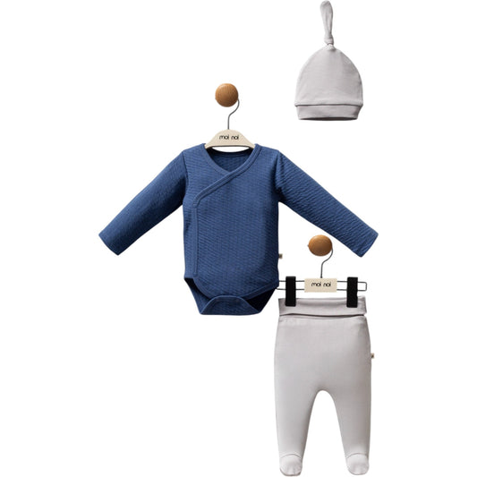 3-teiliges Baby Set aus 100 % Baumwolle – Body, Hose & Mütze von Moi Noi
