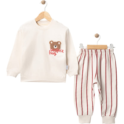 Baby & Kinder Set – Sweatshirt mit Teddy-Stickerei & Streifenhose