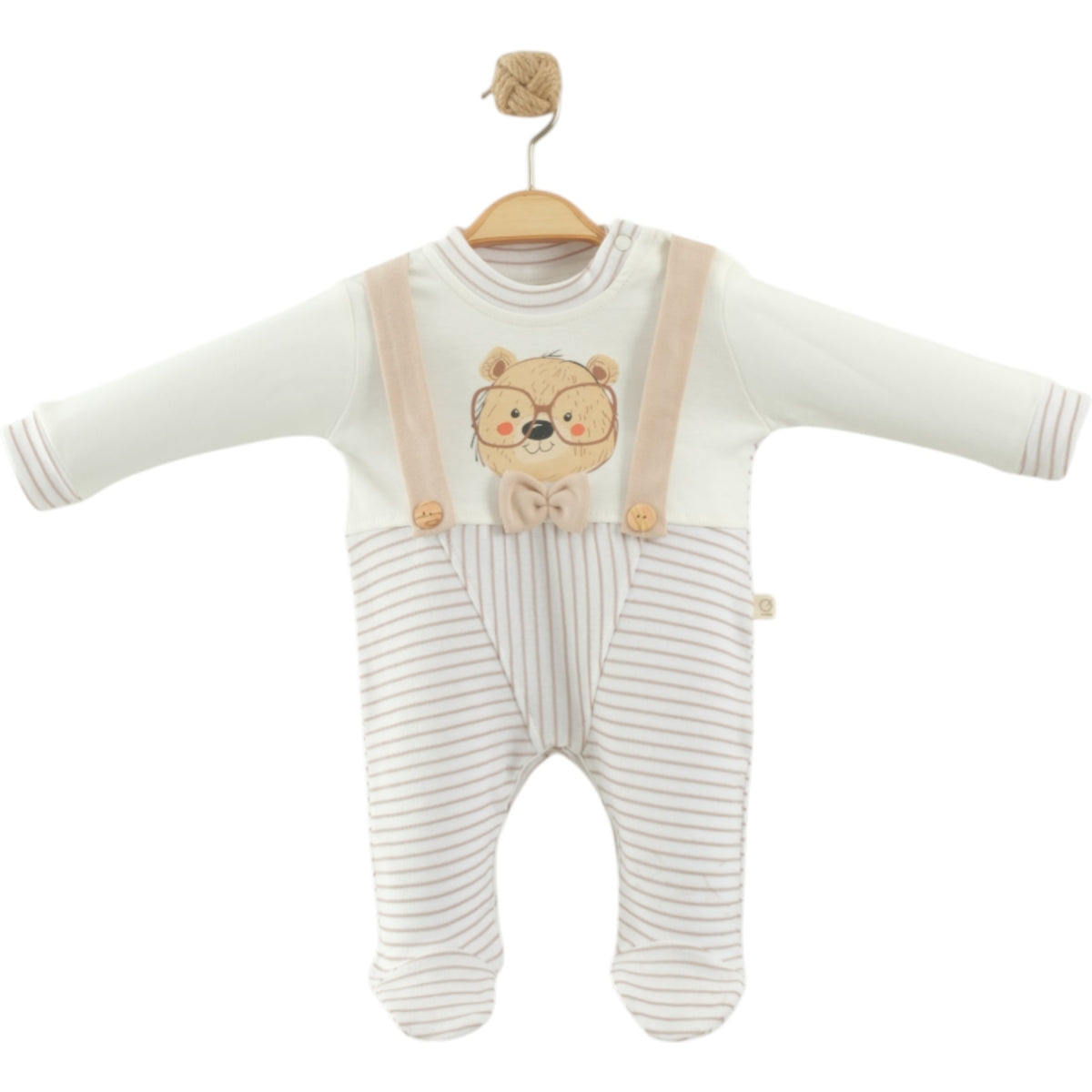 Baby Strampler mit Bären-Motiv & Hosenträger-Optik – 100% Baumwolle