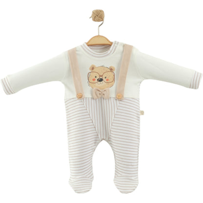 Baby Strampler mit Bären-Motiv & Hosenträger-Optik – 100% Baumwolle