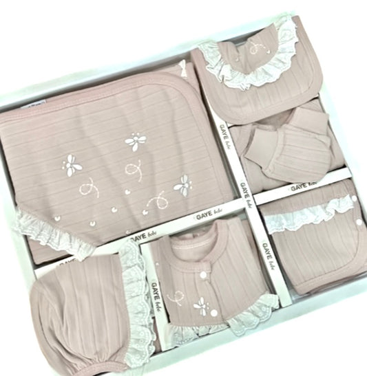 Neugeborenen Erstlingsset „Vintage Rose“ – 10-teiliges Baby-Set für Mädchen | 100% Baumwolle & Decke inklusive