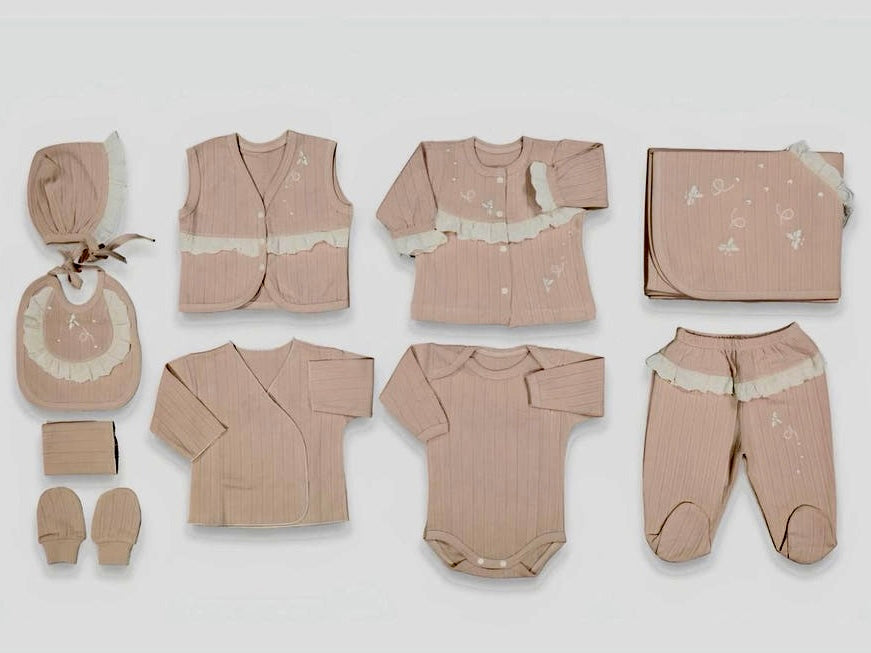 Neugeborenen Erstlingsset „Vintage Rose“ – 10-teiliges Baby-Set für Mädchen | 100% Baumwolle & Decke inklusive