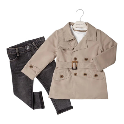 Jungen 3-teiliges Set – Trenchcoat, Jeans & Sweatshirt