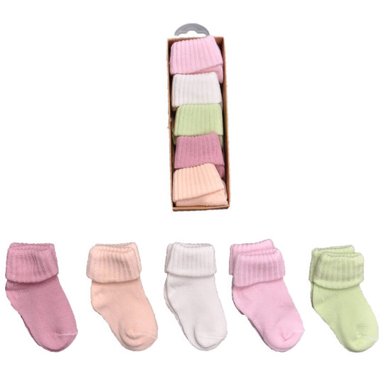 Baby Mädchen Socken Set – 5er Pack in Geschenkbox, weiche Umschlagsocken, 100% Baumwolle