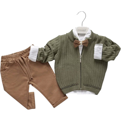 Baby 4-teiliges Set – Hose, Hemd, Strickjacke & Fliege (Premium Qualität)