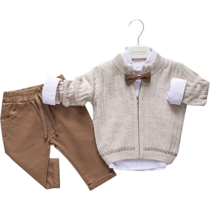 Baby 4-teiliges Set – Hose, Hemd, Strickjacke & Fliege (Premium Qualität)