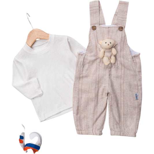 2-teiliges Baby-Jungen Outfit – Langarmshirt & Latzhose mit Teddybär