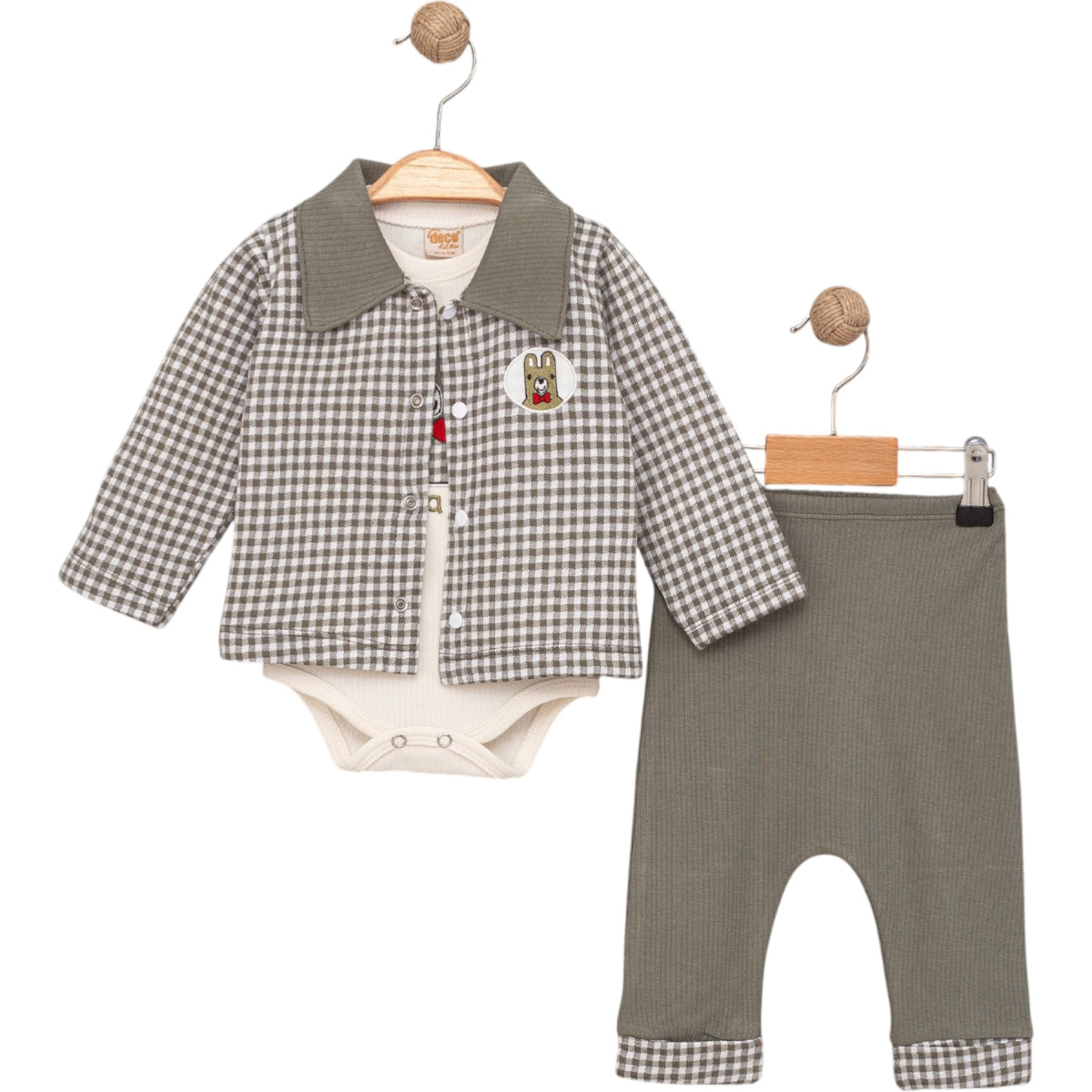 Baby 3-teiliges Outfit – Body, Hose & Hemd-Jacke kariert aus Baumwolle