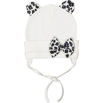 Baby Mütze mit Ohren & Schleife – 4 Farben, Leoparden-Details