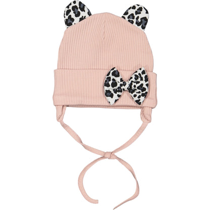 Baby Mütze mit Ohren & Schleife – 4 Farben, Leoparden-Details