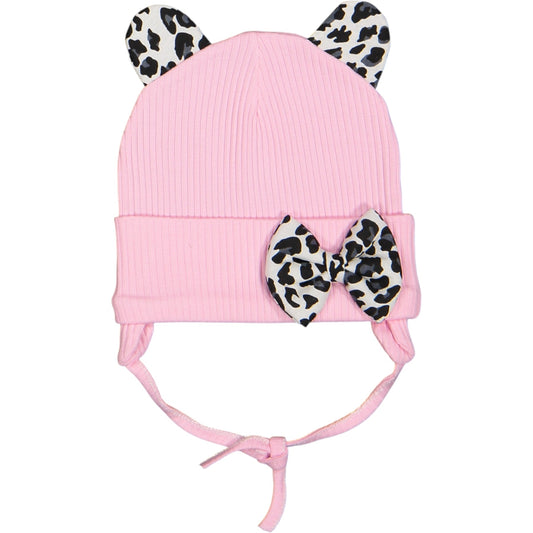Baby Mütze mit Ohren & Schleife – 4 Farben, Leoparden-Details