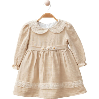 Mädchen Kleid – Festliches Musselin Kleid mit Spitze & Blumen-Deko (2–5 Jahre)