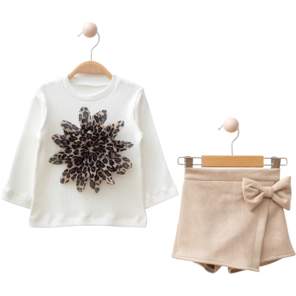 Mädchen Outfit 2-teilig – Langarmshirt & Shorts mit Schleife