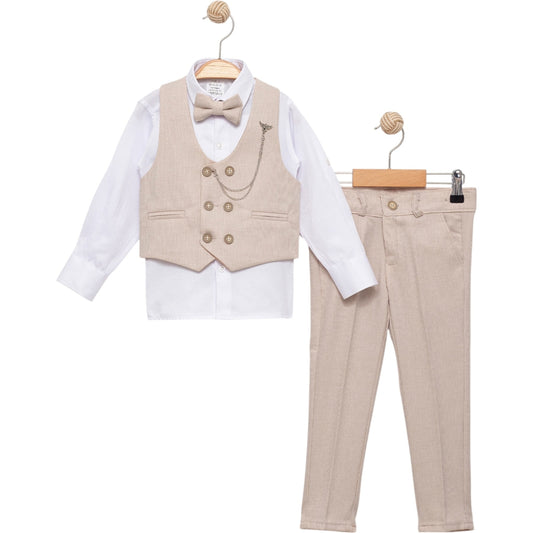 Vierteiliges Jungen-Anzugset mit Hose, Hemd, Weste & Fliege – festliches Outfit
