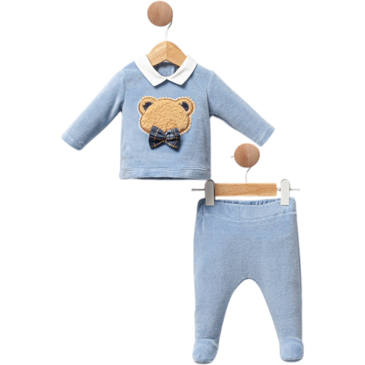 2-teiliges Babyset aus Fleece mit Bärenapplikation & Schleife – Hellblau