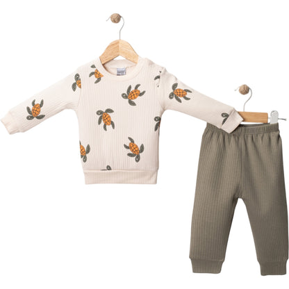 Baby 2-teiliges Set – Langarm Sweatshirt mit Schildkröten-Print & Hose