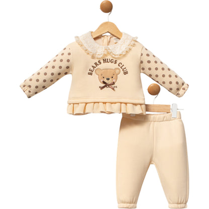Baby Outfit 2-teilig – „Bears Hugs Club“ Set in Creme mit Punkten