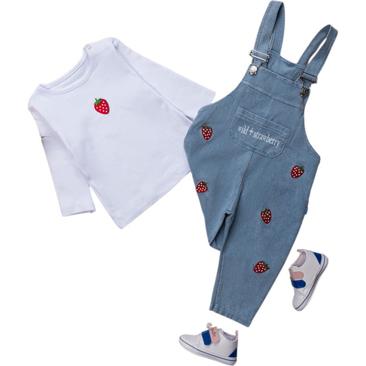 Zweiteiliges Erdbeer-Outfit für Babymädchen – Latzhose & Oberteil 🍓💕