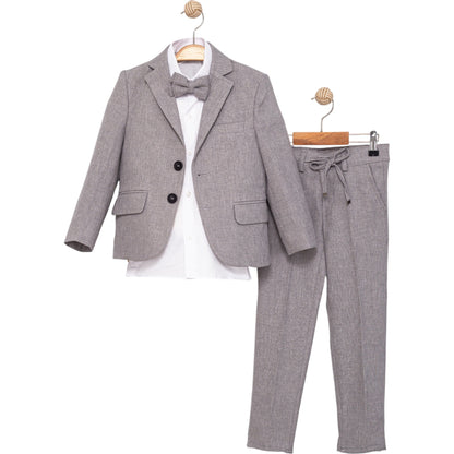 Vierteiliges Jungen-Anzugset mit Sakko, Hose, Hemd & Fliege – in zwei Farben