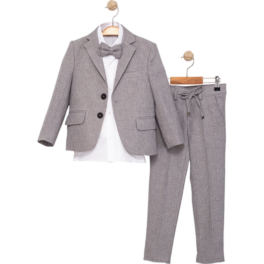 Vierteiliges Jungen-Anzugset mit Sakko, Hose, Hemd & Fliege – in zwei Farben