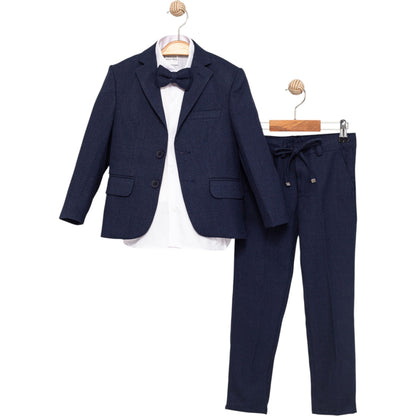Vierteiliges Jungen-Anzugset mit Sakko, Hose, Hemd & Fliege – in zwei Farben