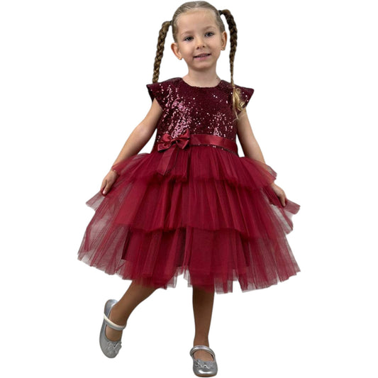 Mädchen Tüllkleid mit Pailletten – Festliches Kleid in Bordeaux