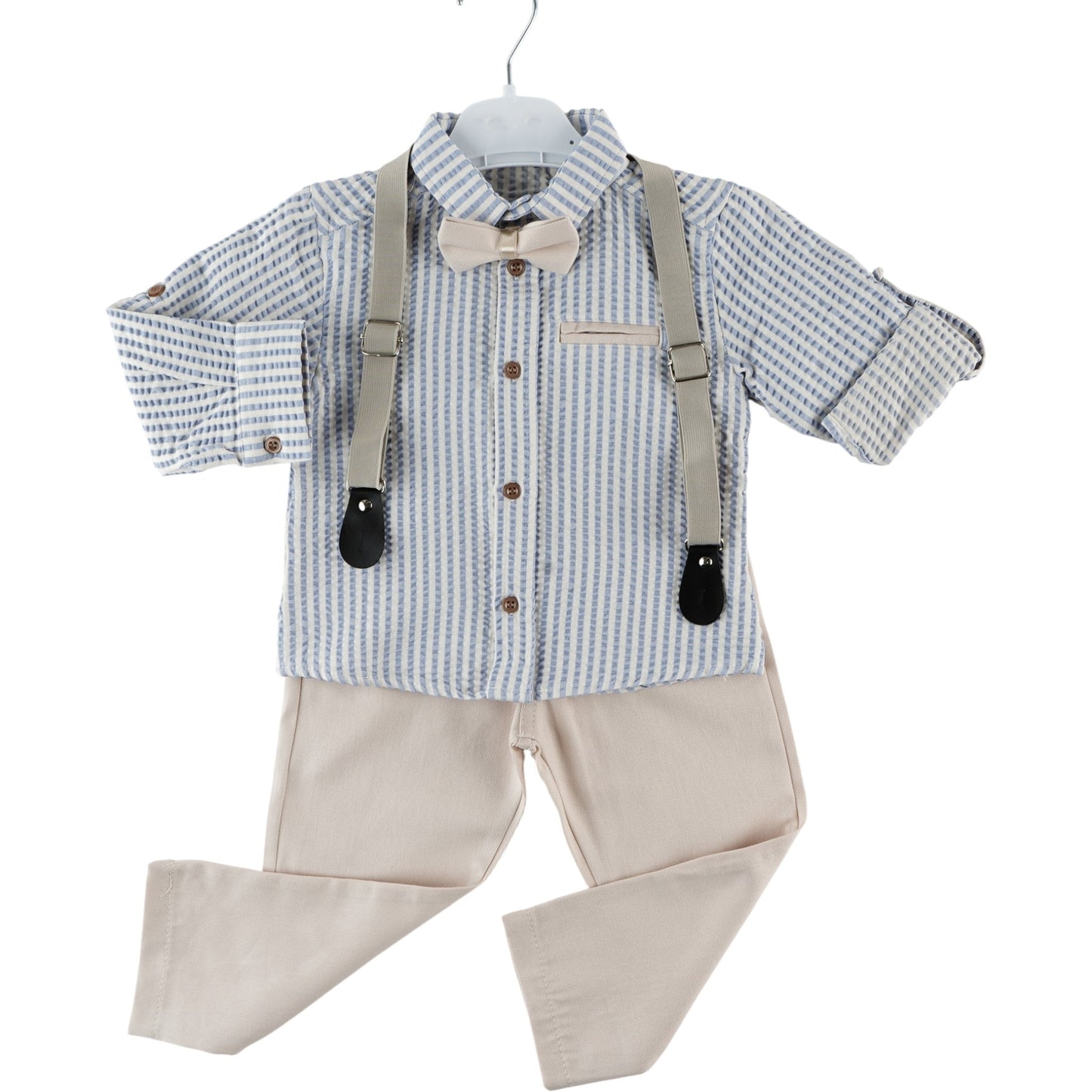 Vierteiliges Set für Jungen – Hose, Hemd, Hosenträger & Fliege 👦✨