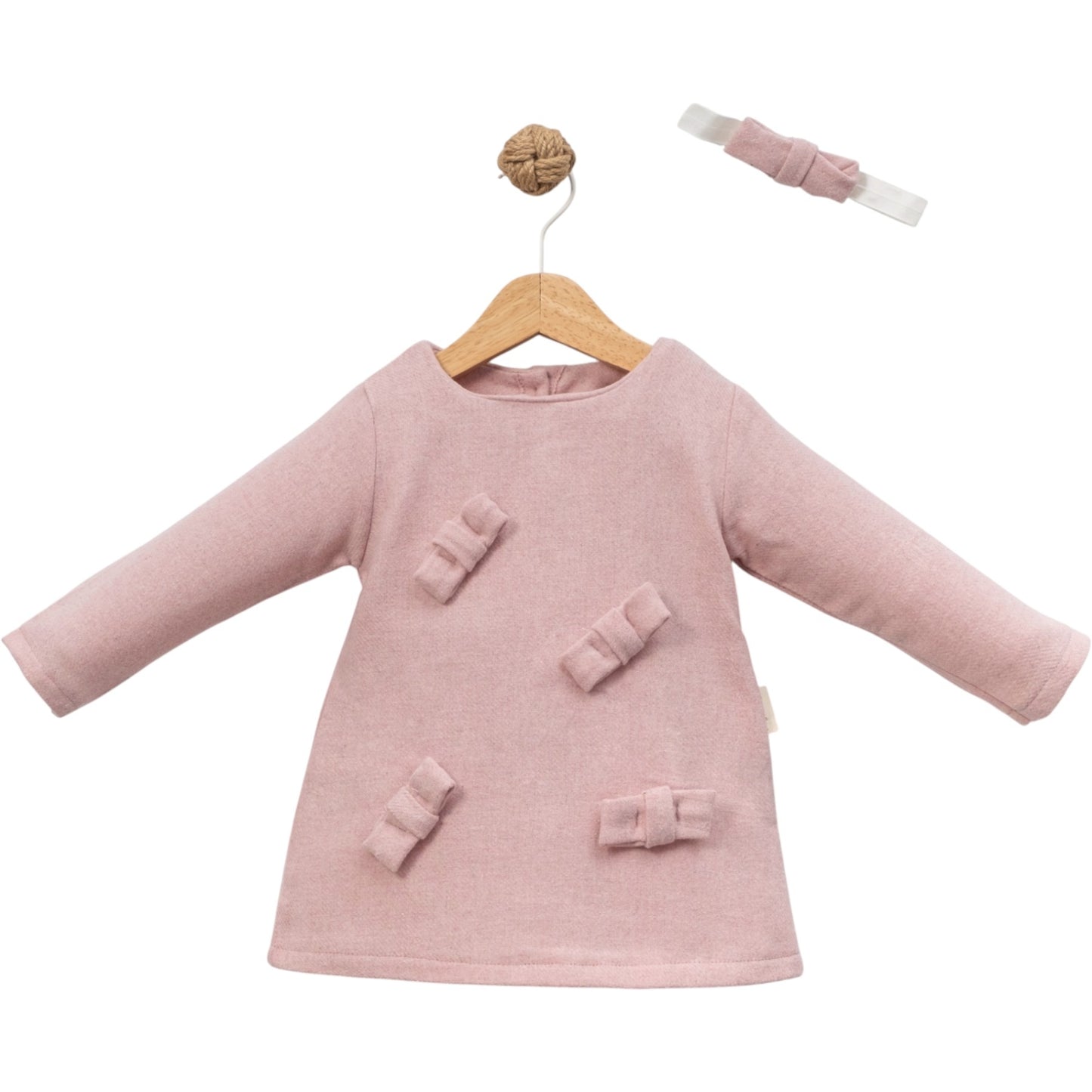 Baby Kleid mit Schleifen & passendem Stirnband – Altrosa