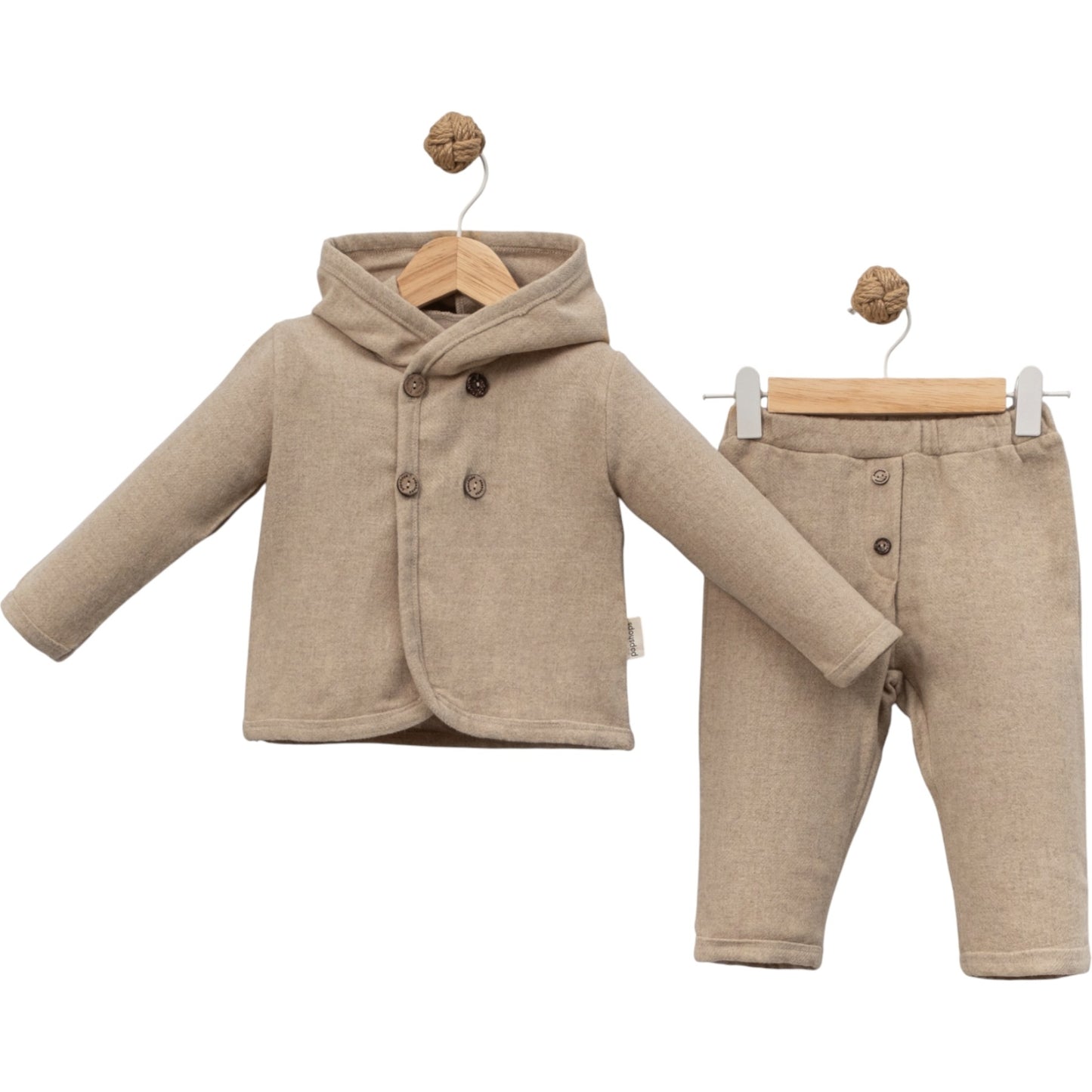 Baby Outfit 2-teilig – Beige Jacke mit Kapuze & Hose