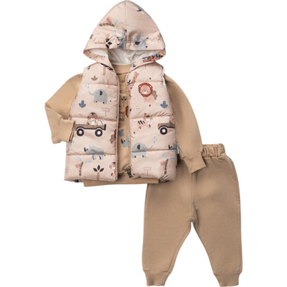 Baby Outfit 3-teilig – Safari-Set mit Weste, Sweatshirt & Hose