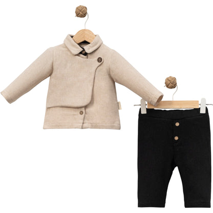 Baby Outfit 2-teilig – Beige Jacke & Schwarze Hose
