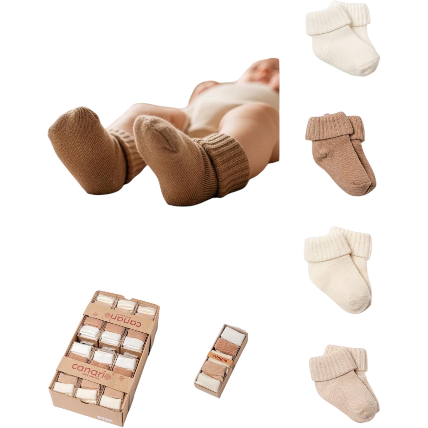 Baby Umschlagsocken Unisex – 5er Pack in Naturtönen, Geschenkbox, 100% Baumwolle