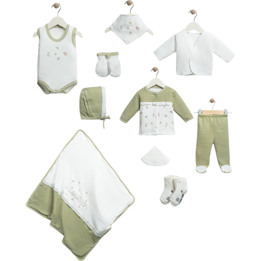 Neugeborenen Erstlingsset „Little Flowers“ – 10-teiliges Baby-Set für Mädchen | 100% Baumwolle & Decke inklusive