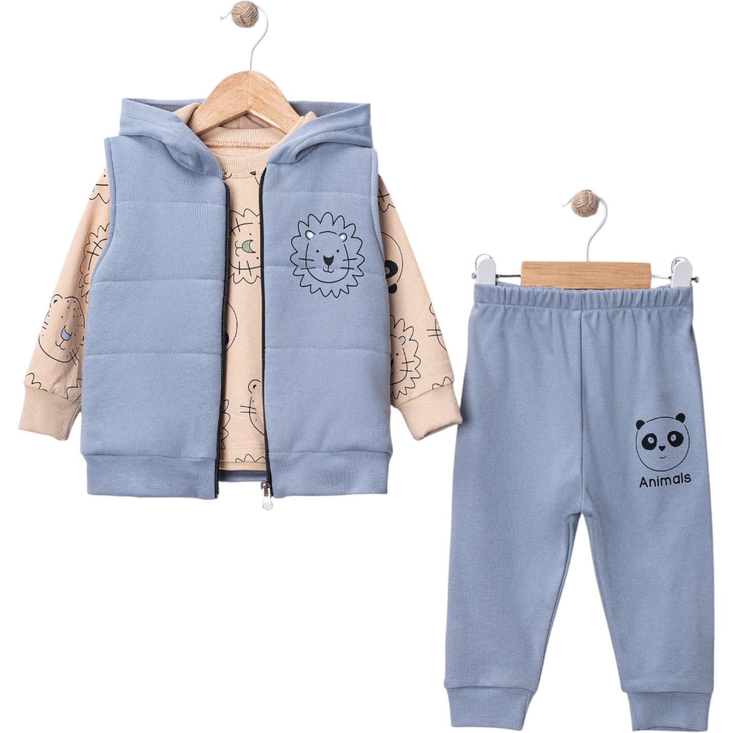 Baby Jungen 3-teiliges Outfit – Hoodie, Weste & Hose aus Baumwolle