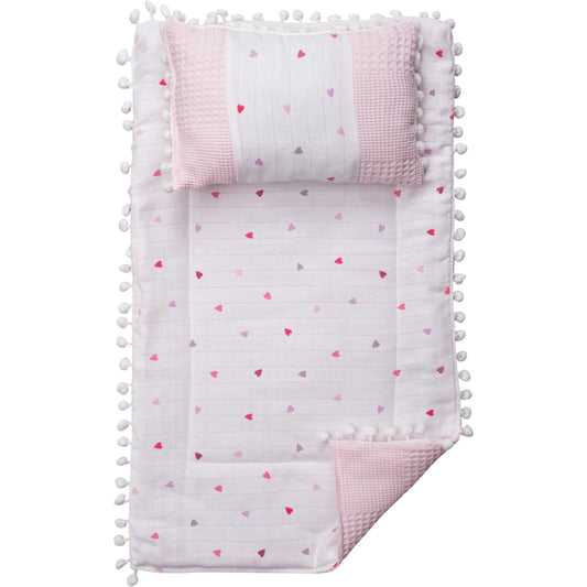 Wickelunterlage „Sweet Hearts“ – für Babymädchen | Mit Herzmuster & Kissen