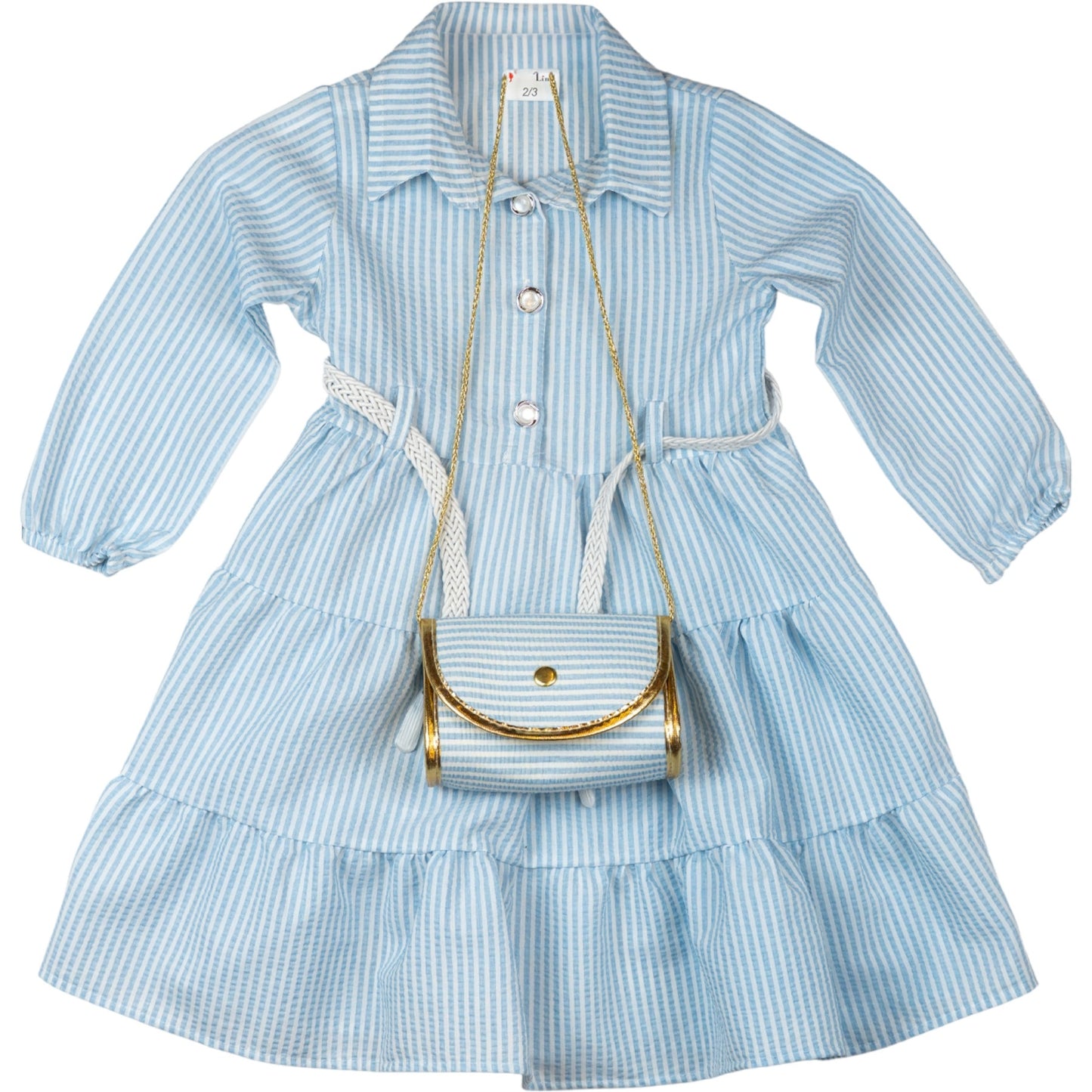 Gestreiftes Kleid für Mädchen mit Tasche – süß & stilvoll 💙👜