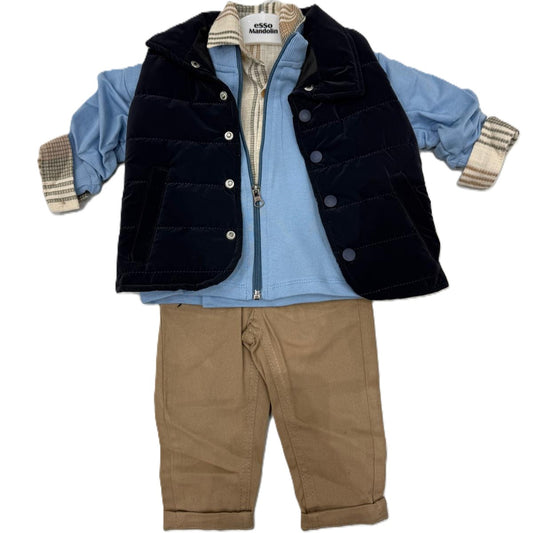 4-teiliges Baby Jungen Outfit – Hemd, Oberteil, Weste & Hose