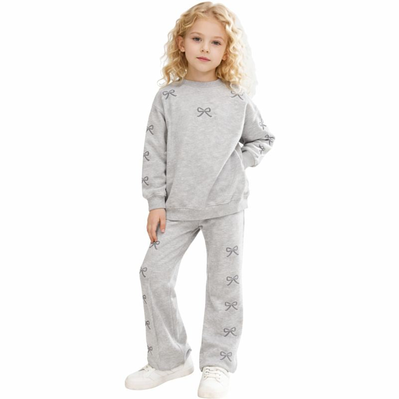 Mädchen Zweiteiler – Grauer Anzug mit gestickten Schleifen