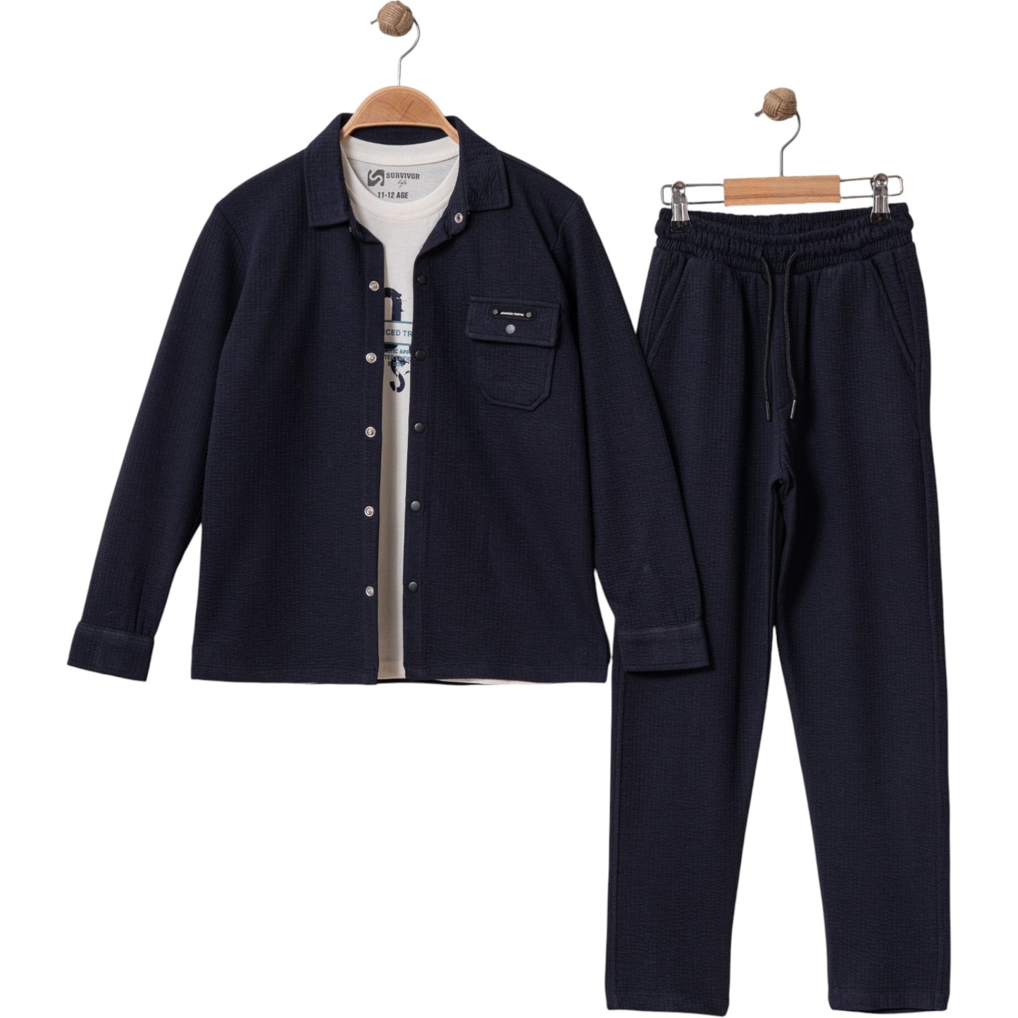 3-teiliges Jungen Outfit – Hemd, T-Shirt & Hose | Schwarz