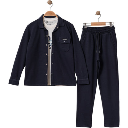 3-teiliges Jungen Outfit – Hemd, T-Shirt & Hose | Schwarz