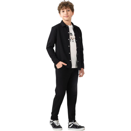 3-teiliges Jungen Outfit – Hemd, T-Shirt & Hose | Schwarz
