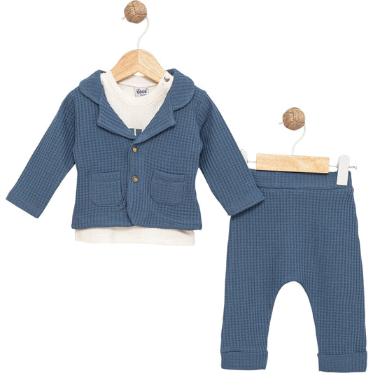 Dreiteiliges Baby-Jungen Outfit mit Jacke, Langarmshirt & Hose – stilvoll & gemütlich