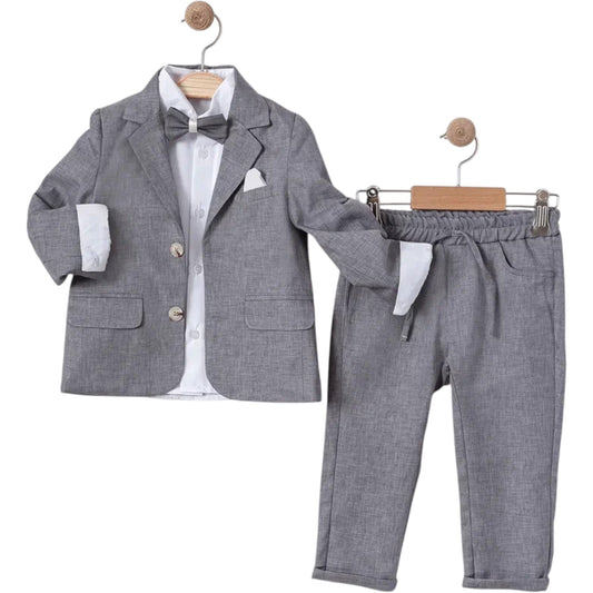 Vierteiliges Anzug-Set für Jungen – Hose, Sakko, Hemd & Fliege 👔💙