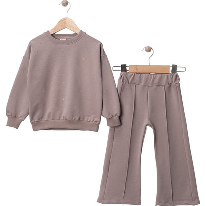 Zweiteiliges Mädchen-Outfit mit Pullover & Schlaghose – in Grau & Beige erhältlich